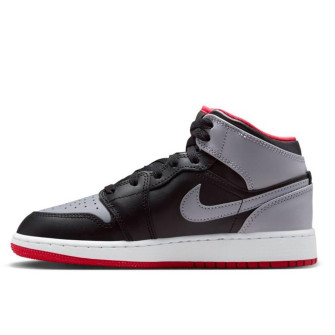 Air Jordan 1 Mid  Kids Shoes ''Black/Grey/Red'' (GS)